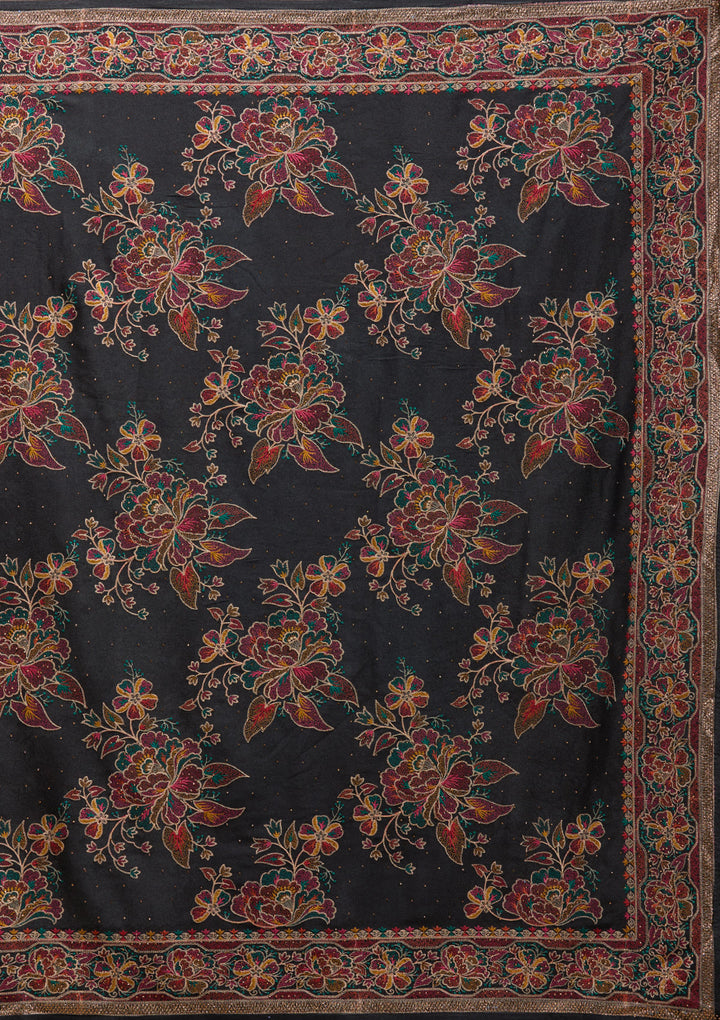 Black Threadwork Tissue Saree