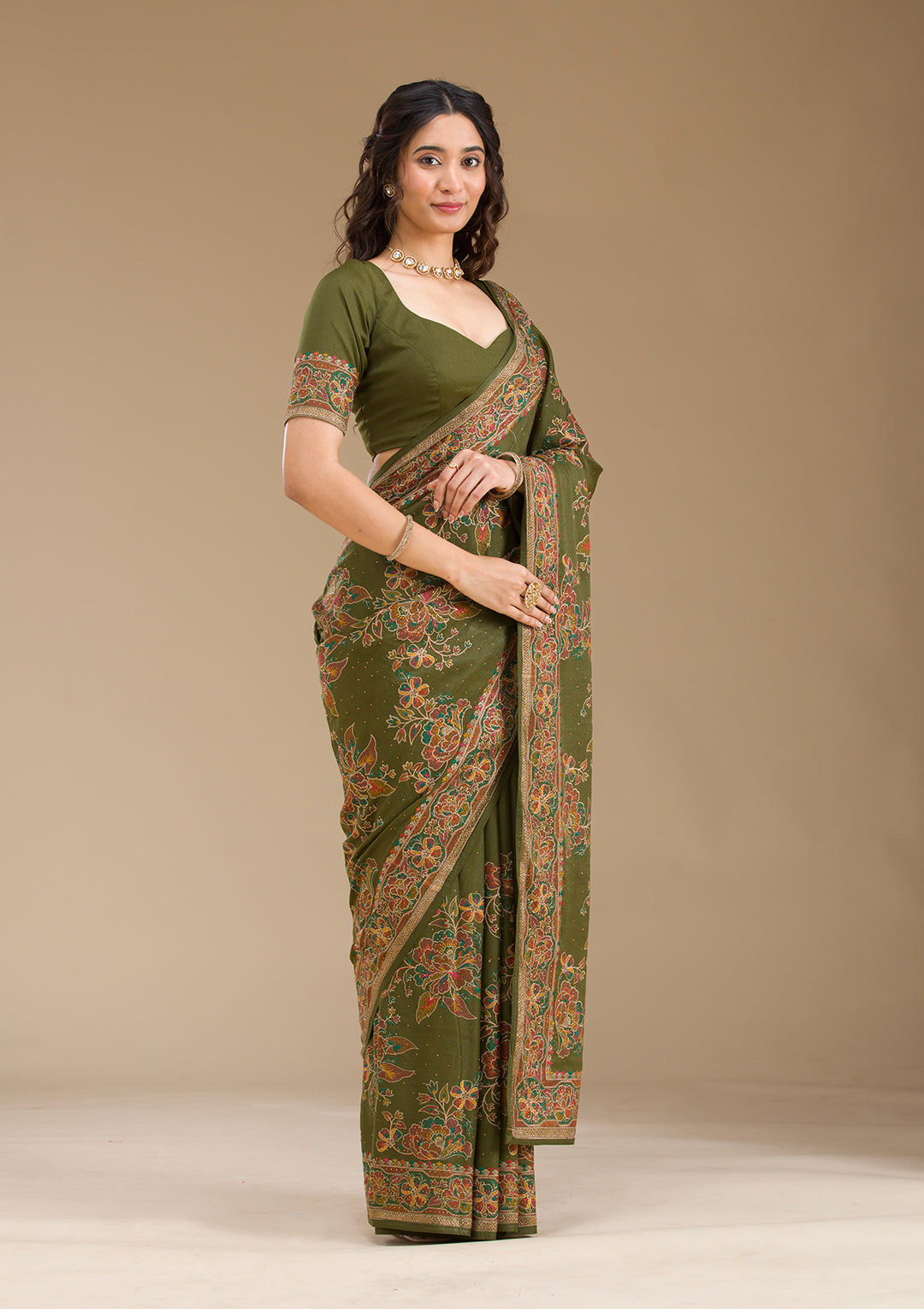 Mehendi Threadwork Tissue Saree