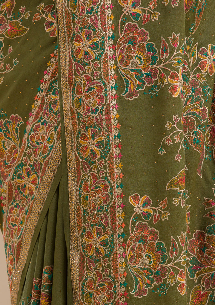 Mehendi Threadwork Tissue Saree