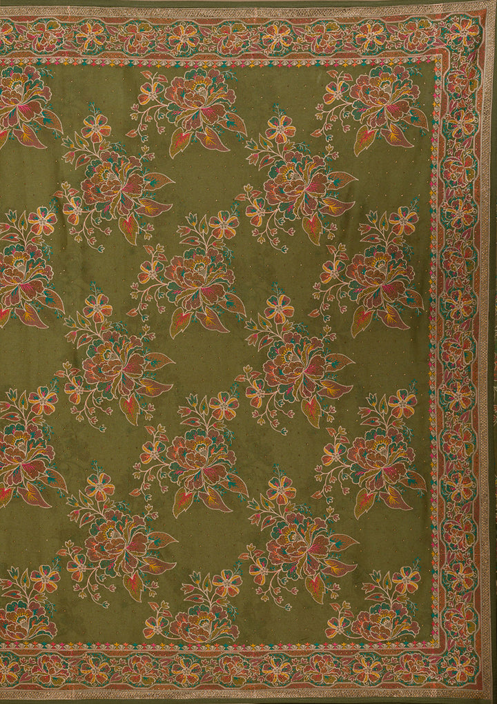 Mehendi Threadwork Tissue Saree