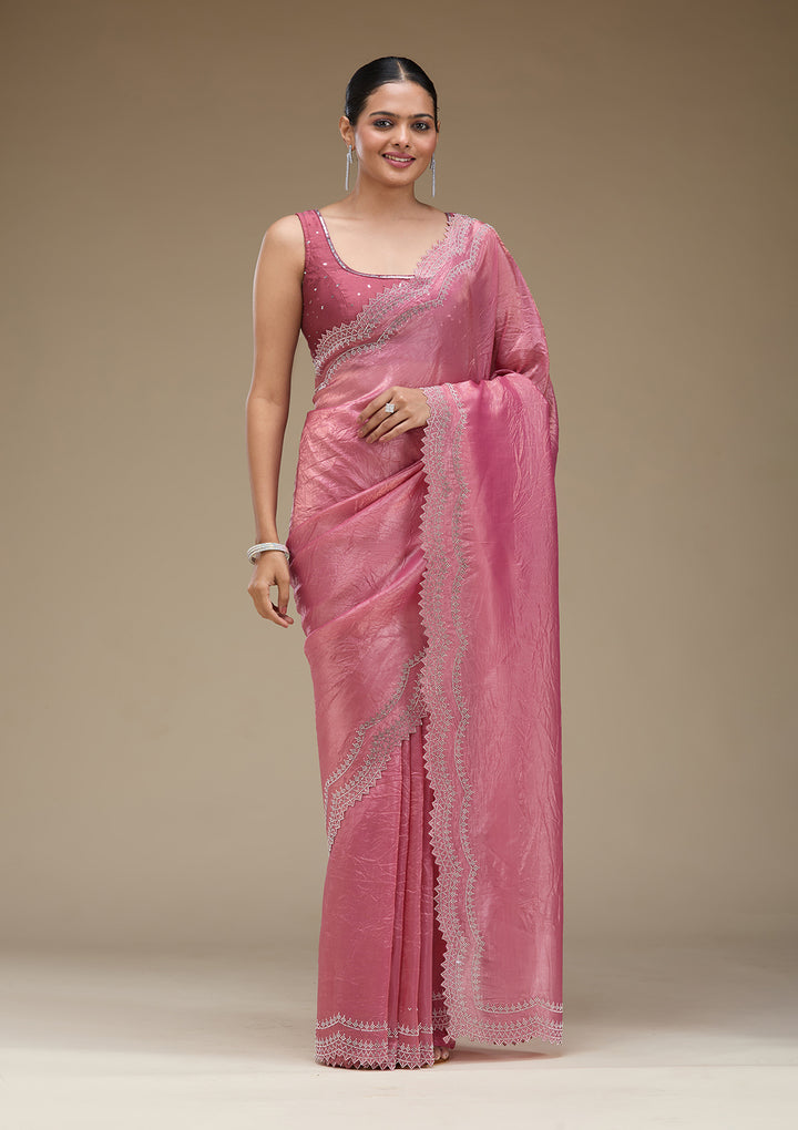 Onion Pink Stonework Tissue Saree