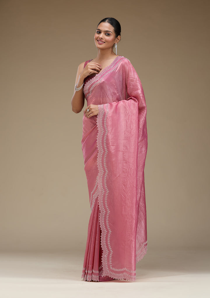 Onion Pink Stonework Tissue Saree