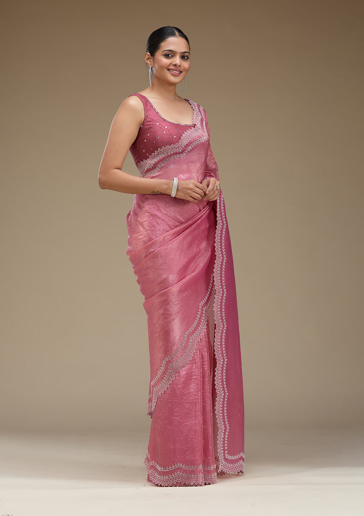Onion Pink Stonework Tissue Saree