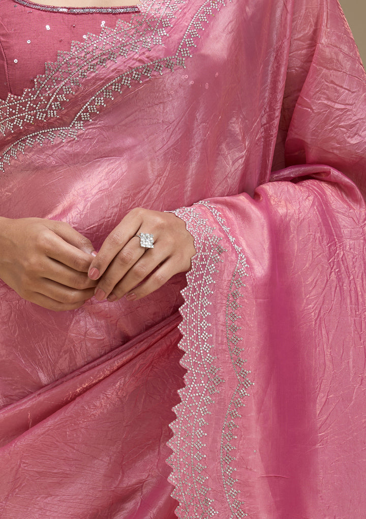 Onion Pink Stonework Tissue Saree