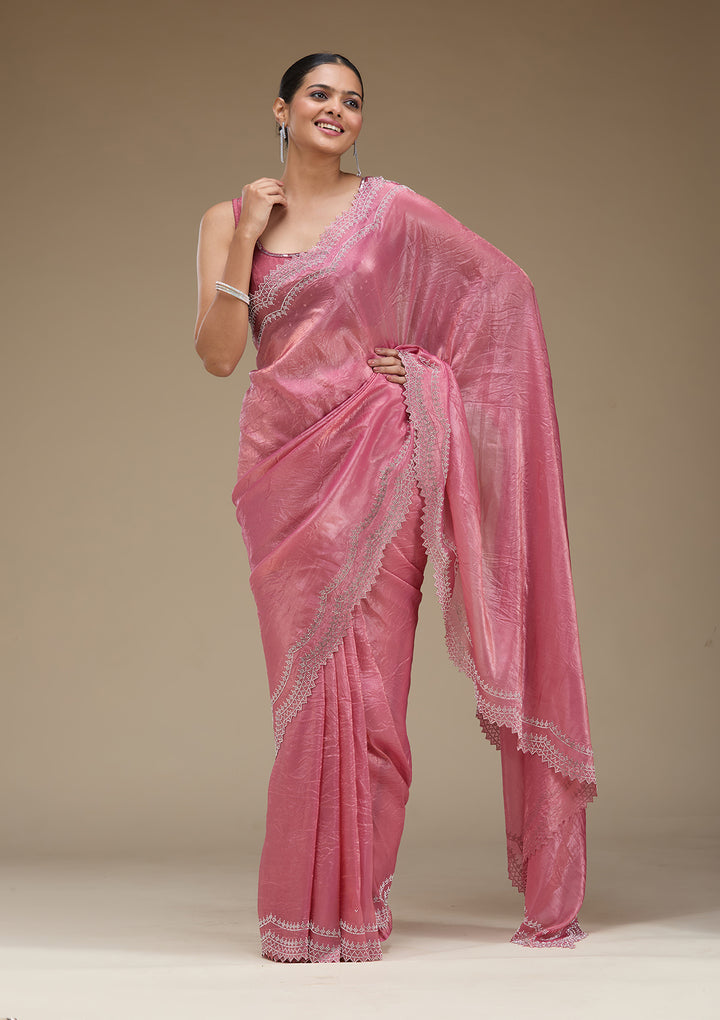 Onion Pink Stonework Tissue Saree