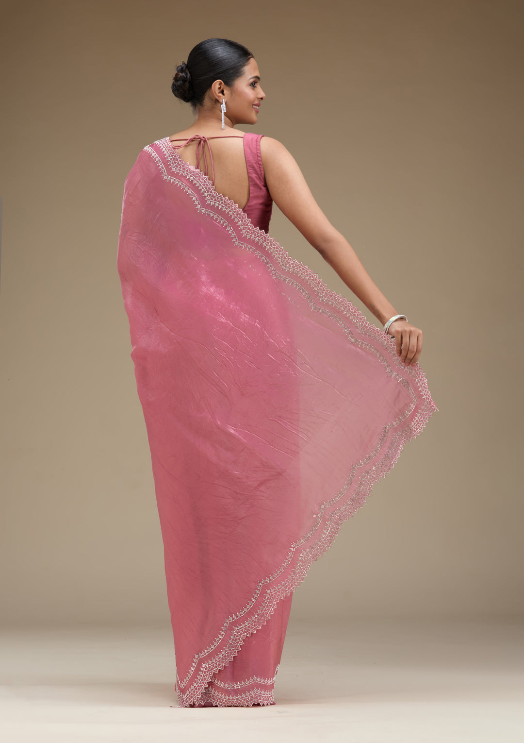 Onion Pink Stonework Tissue Saree