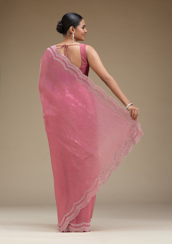 Onion Pink Stonework Tissue Saree