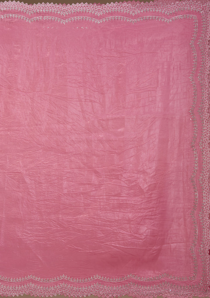 Onion Pink Stonework Tissue Saree