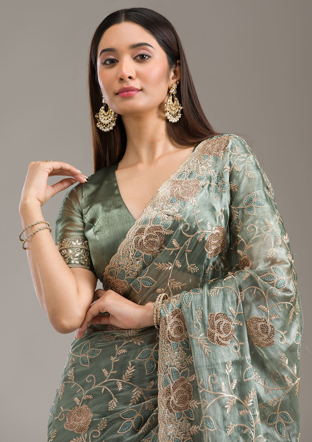 Mehendi Zariwork Tissue Saree