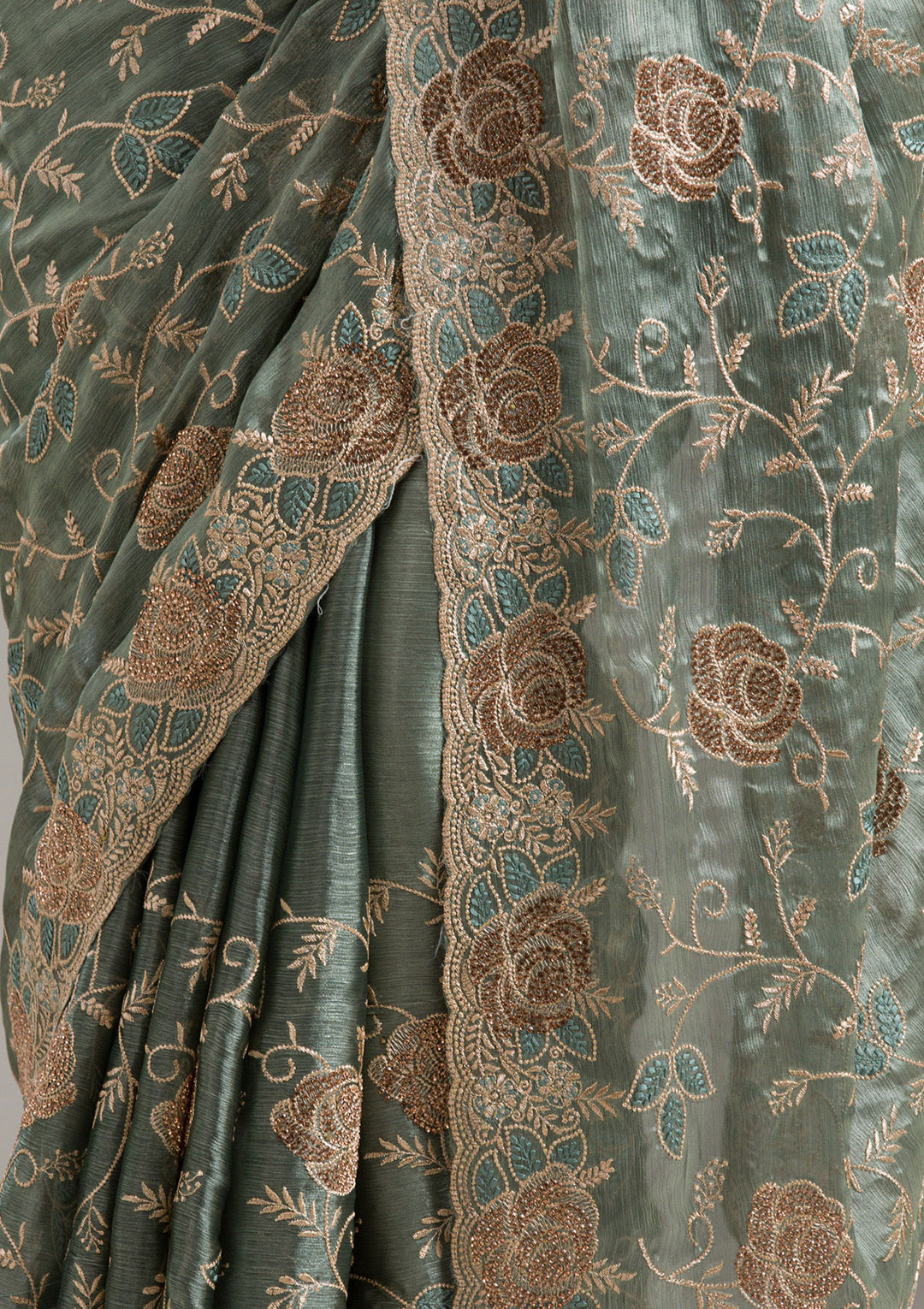 Mehendi Zariwork Tissue Saree