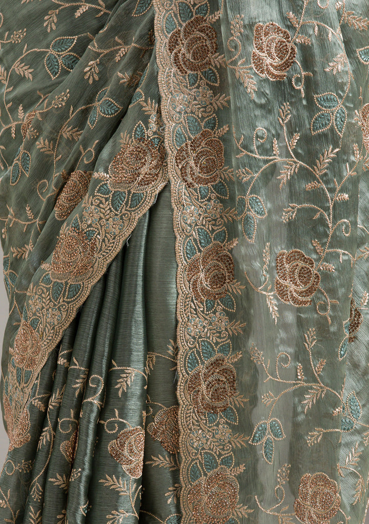 Mehendi Zariwork Tissue Saree
