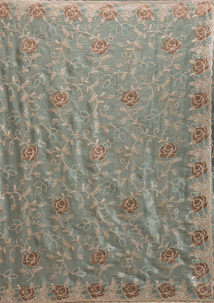 Mehendi Zariwork Tissue Saree