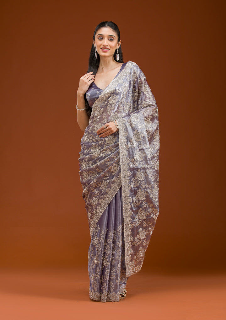 Grey Zariwork Tissue Saree