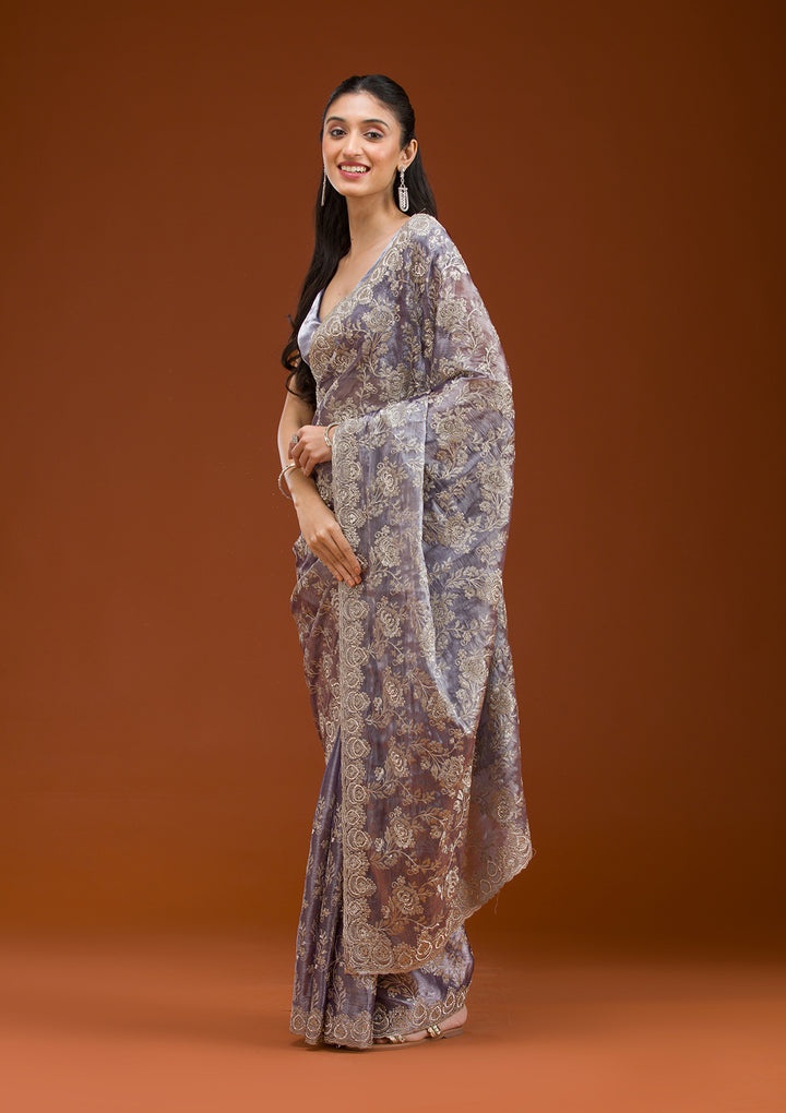 Grey Zariwork Tissue Saree