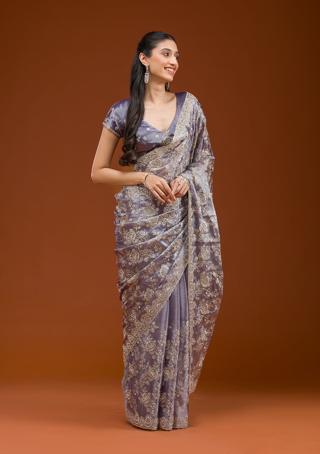 Grey Zariwork Tissue Saree