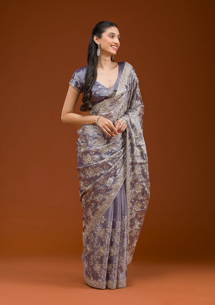 Grey Zariwork Tissue Saree