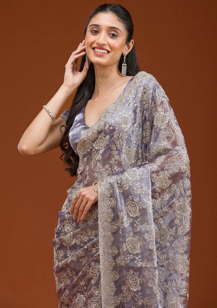 Grey Zariwork Tissue Saree