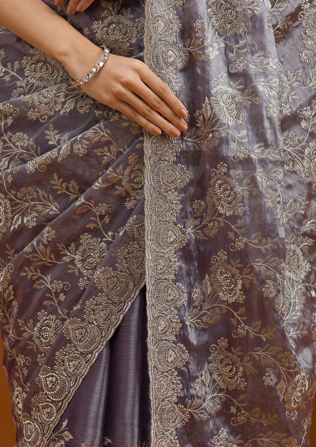 Grey Zariwork Tissue Saree