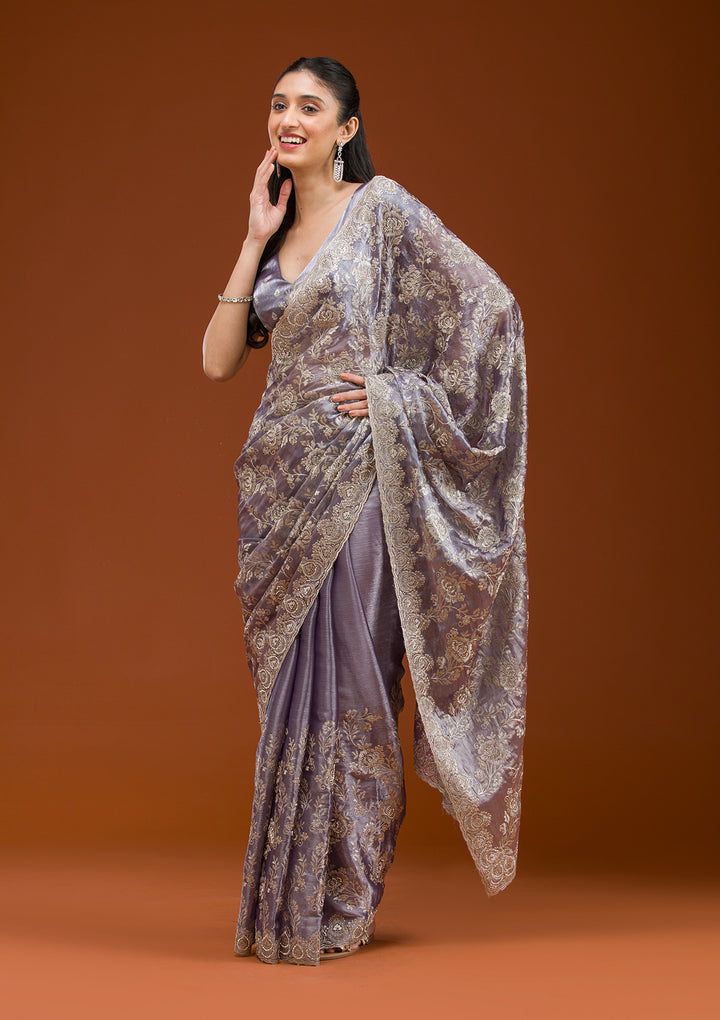 Grey Zariwork Tissue Saree