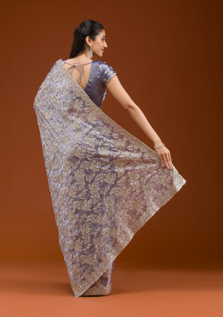 Grey Zariwork Tissue Saree