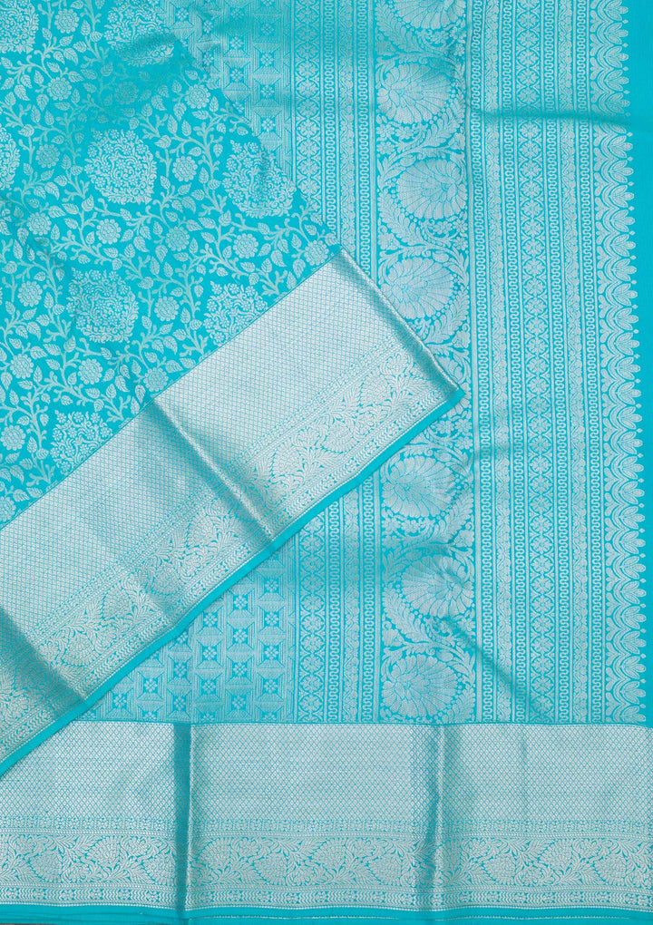 Turquoise Blue Zariwork Pure Silk Saree