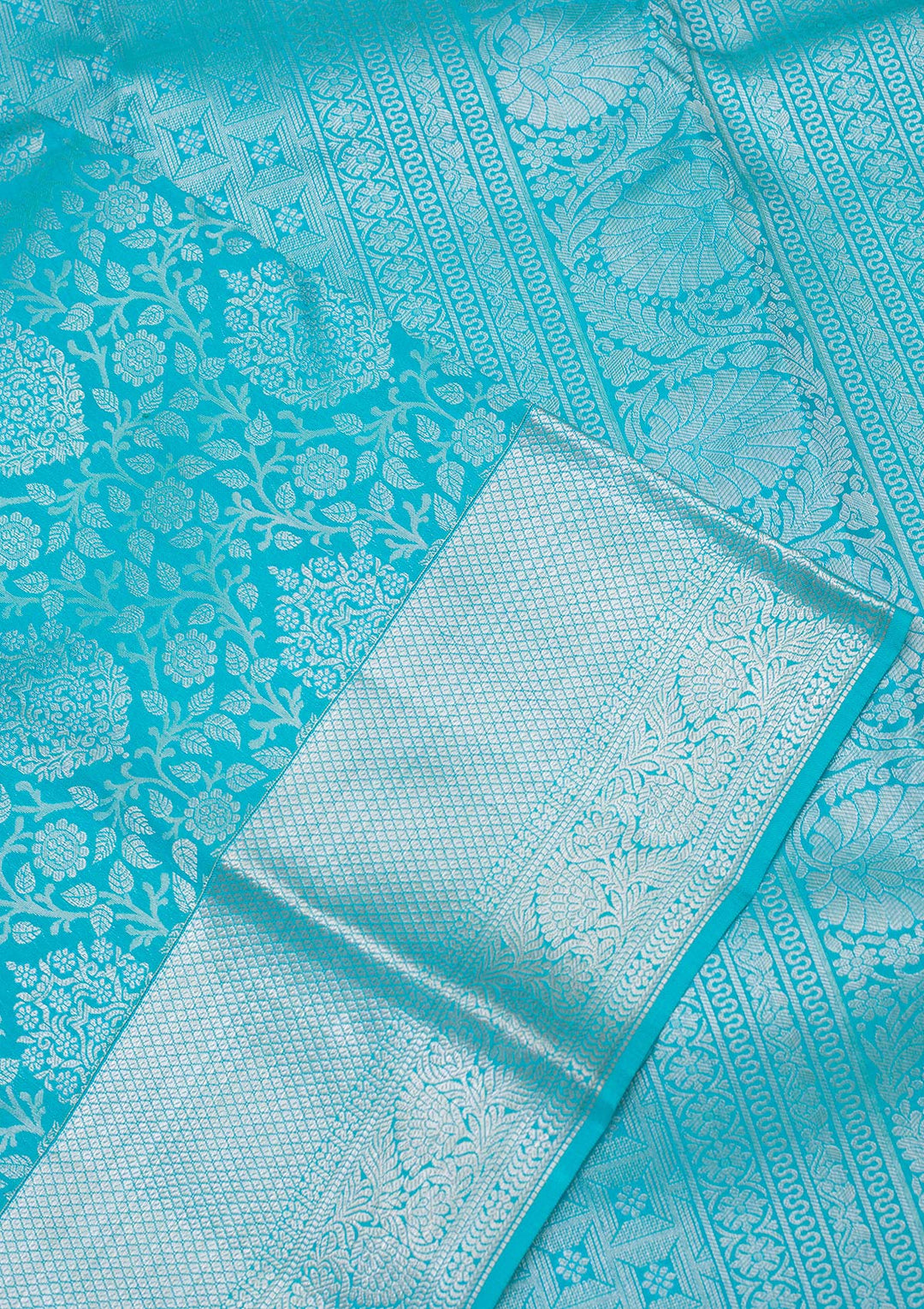 Turquoise Blue Zariwork Pure Silk Saree