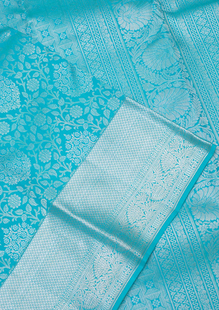 Turquoise Blue Zariwork Pure Silk Saree