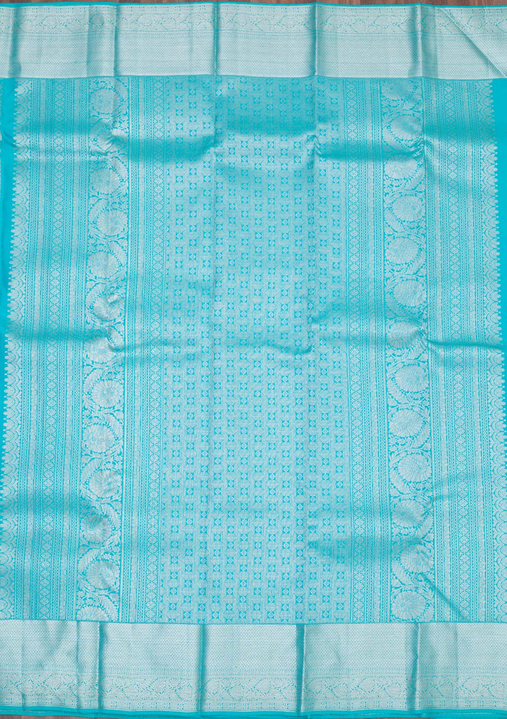 Turquoise Blue Zariwork Pure Silk Saree