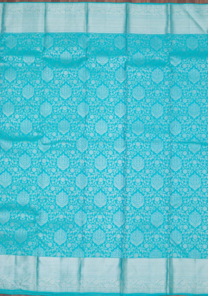 Turquoise Blue Zariwork Pure Silk Saree