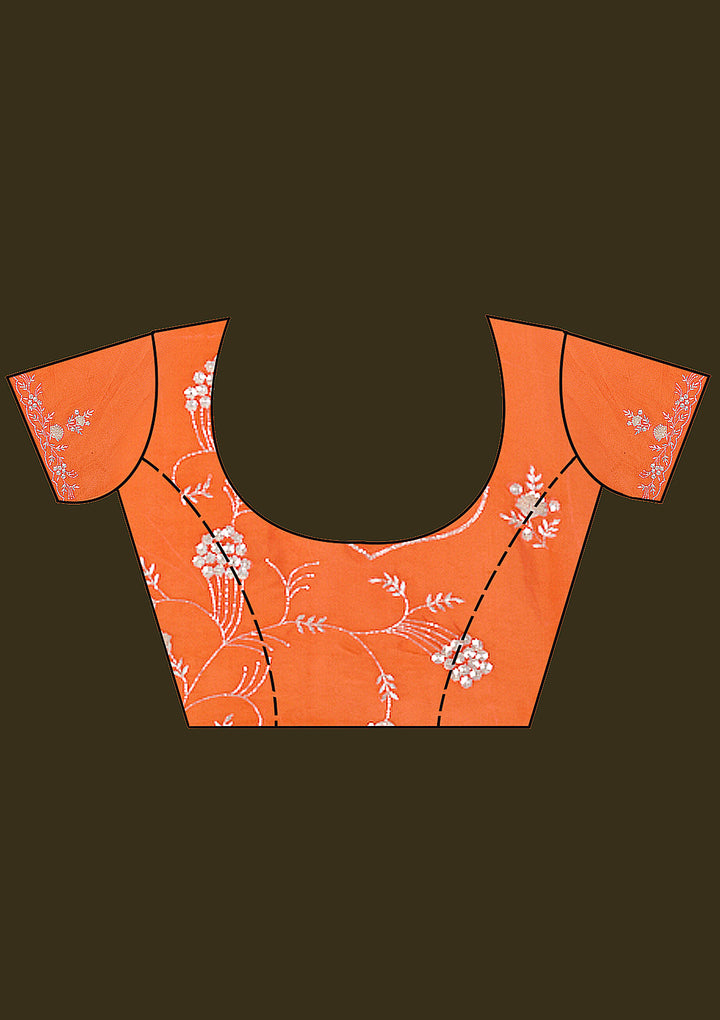 Orange Aariwork Satin Saree