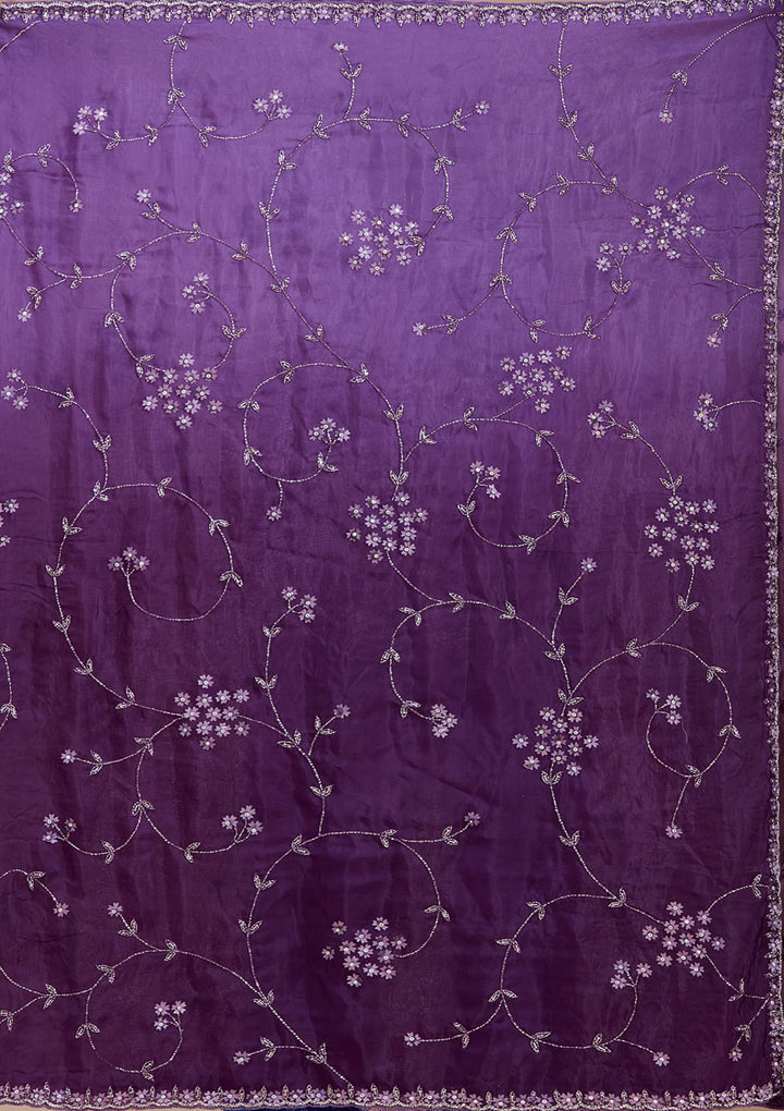Purple Stonework Chiffon Saree
