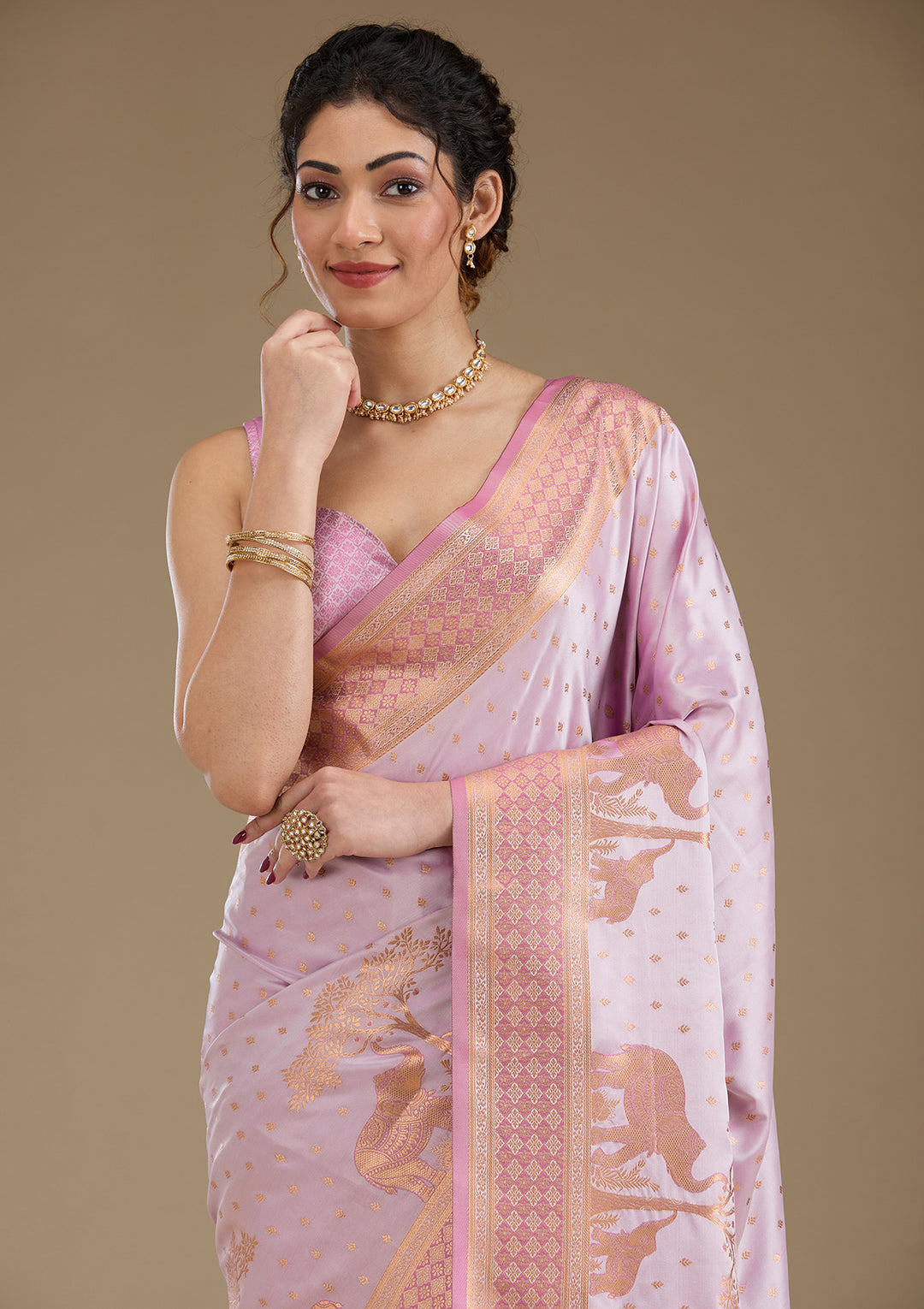 Lavender Zariwork Satin Saree