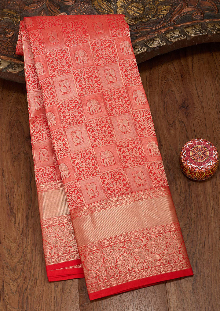 Rust Zariwork Silk Saree