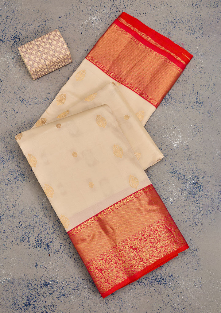 Cream Zariwork Pure Silk Saree