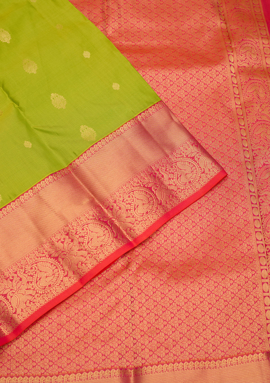 Parrot Green Zariwork Pure Silk Saree