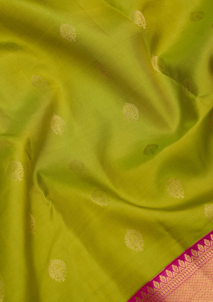 Parrot Green Zariwork Pure Silk Saree