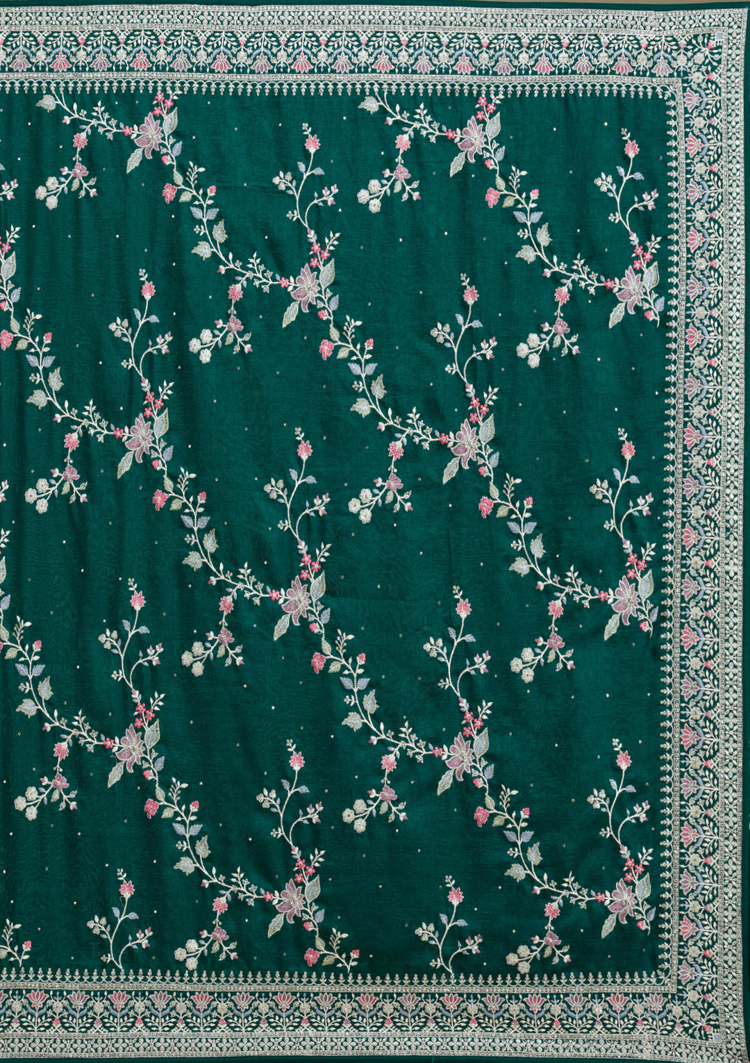 Bottle Green Threadwork Silk Saree
