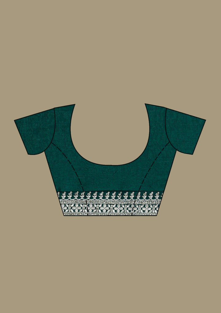 Bottle Green Threadwork Silk Saree