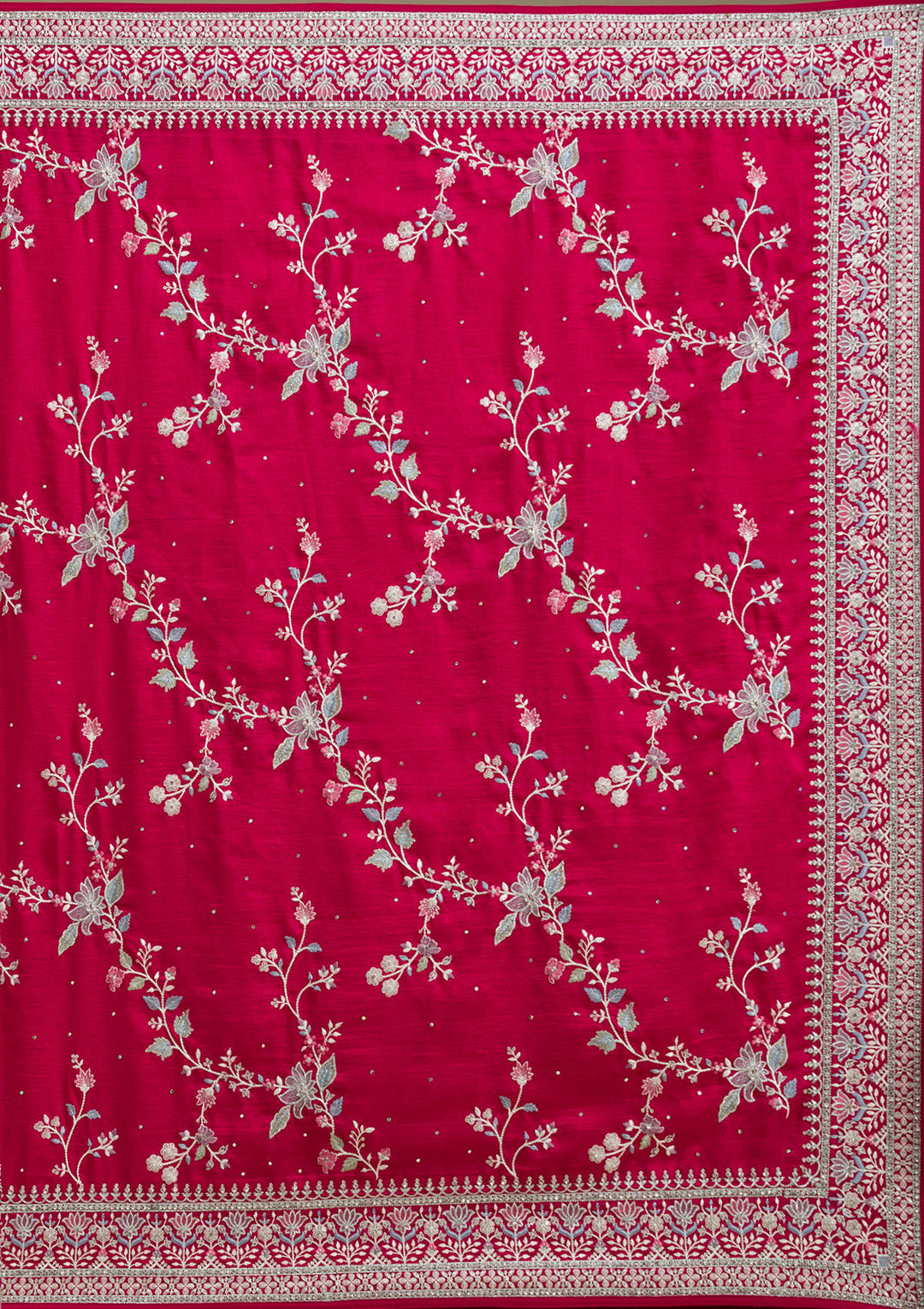 Rani Pink Threadwork Silk Saree