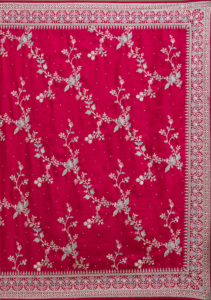 Rani Pink Threadwork Silk Saree