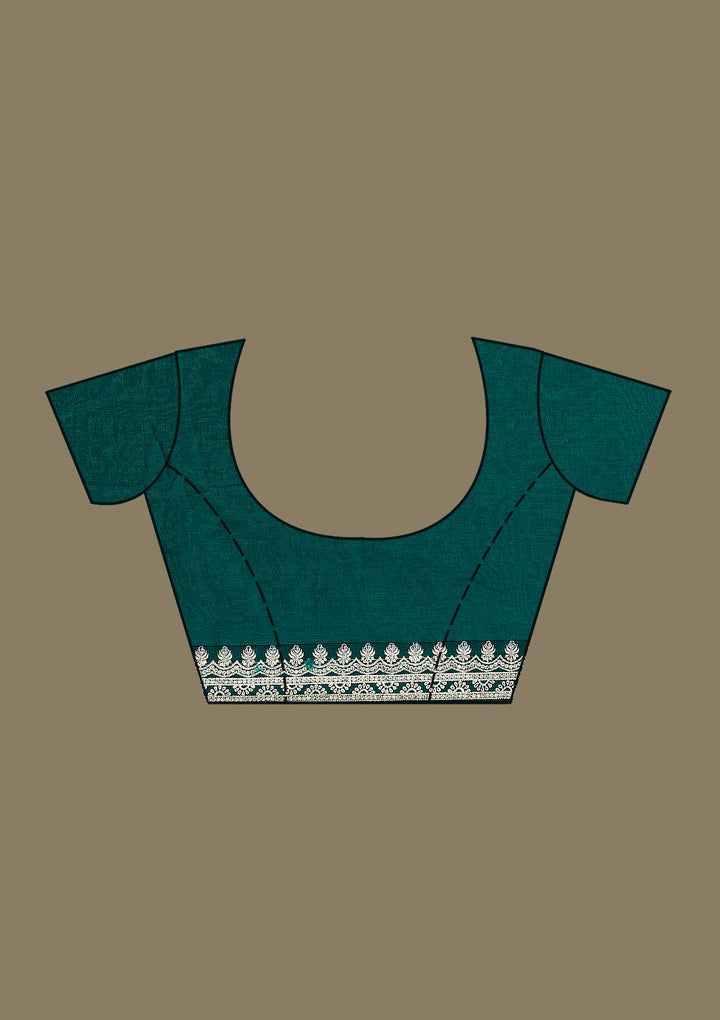 Bottle Green Threadwork Silk Saree