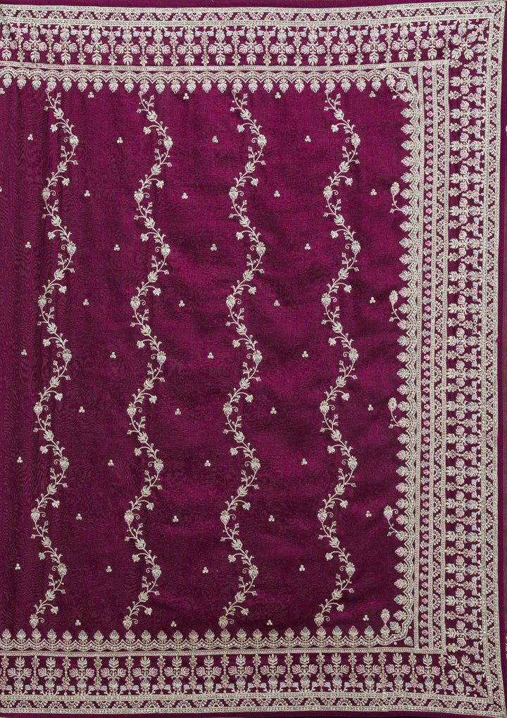 Wine Threadwork Silk Saree