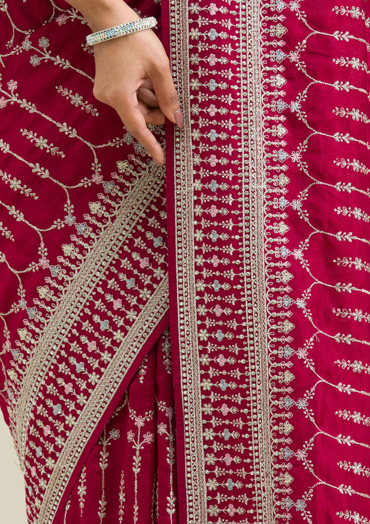 Maroon Threadwork Silk Saree