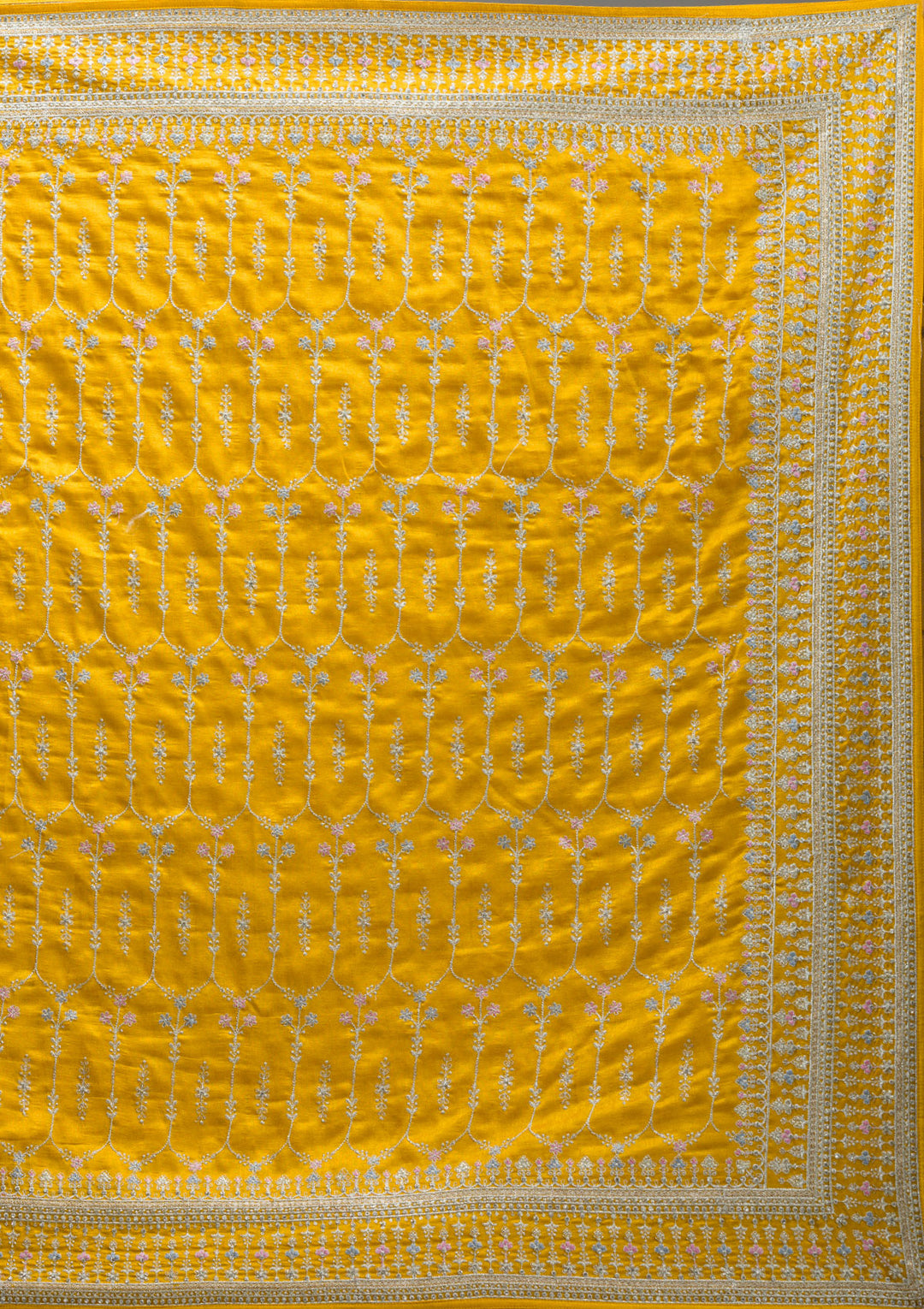 Mustard Threadwork Silk Saree