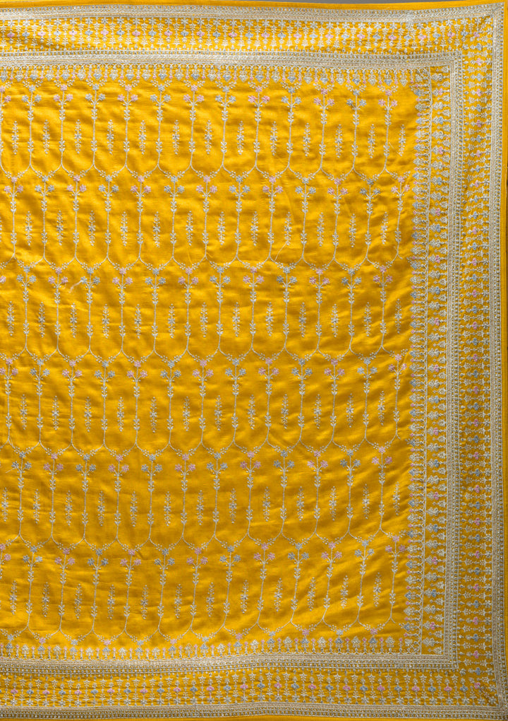 Mustard Threadwork Silk Saree