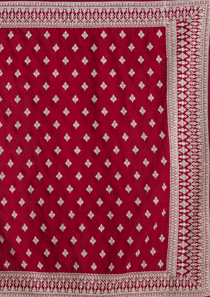 Maroon Threadwork Silk Saree
