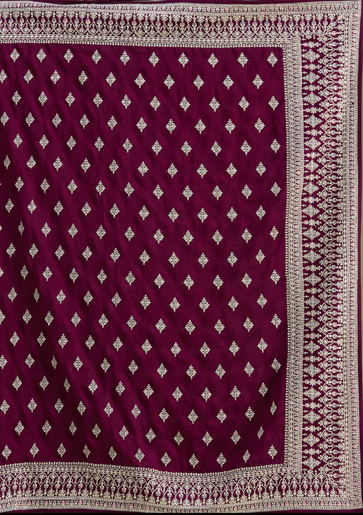 Wine Threadwork Silk Saree