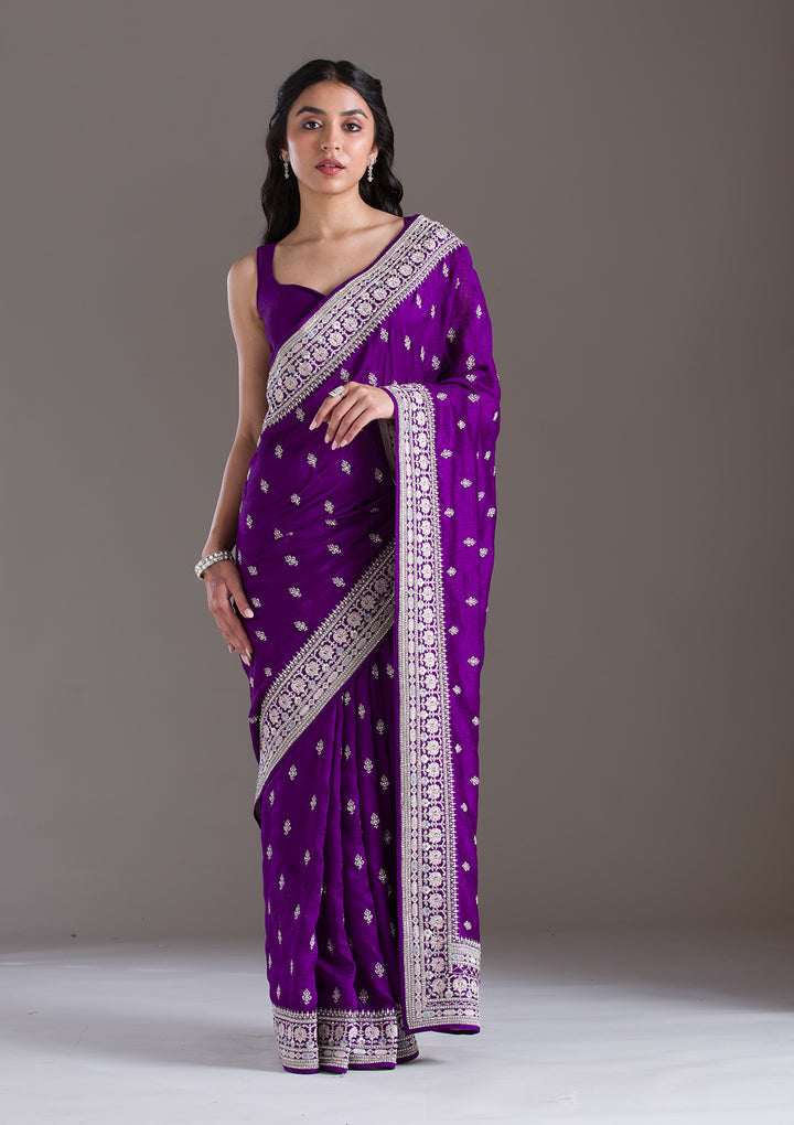 Purple Threadwork Silk Saree