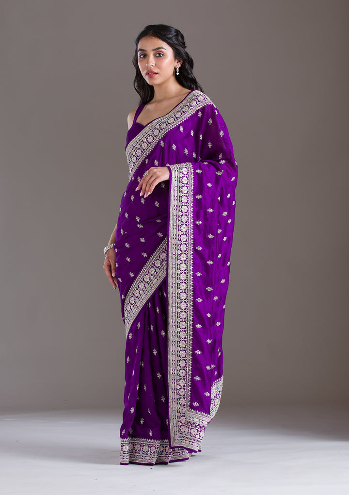 Purple Threadwork Silk Saree