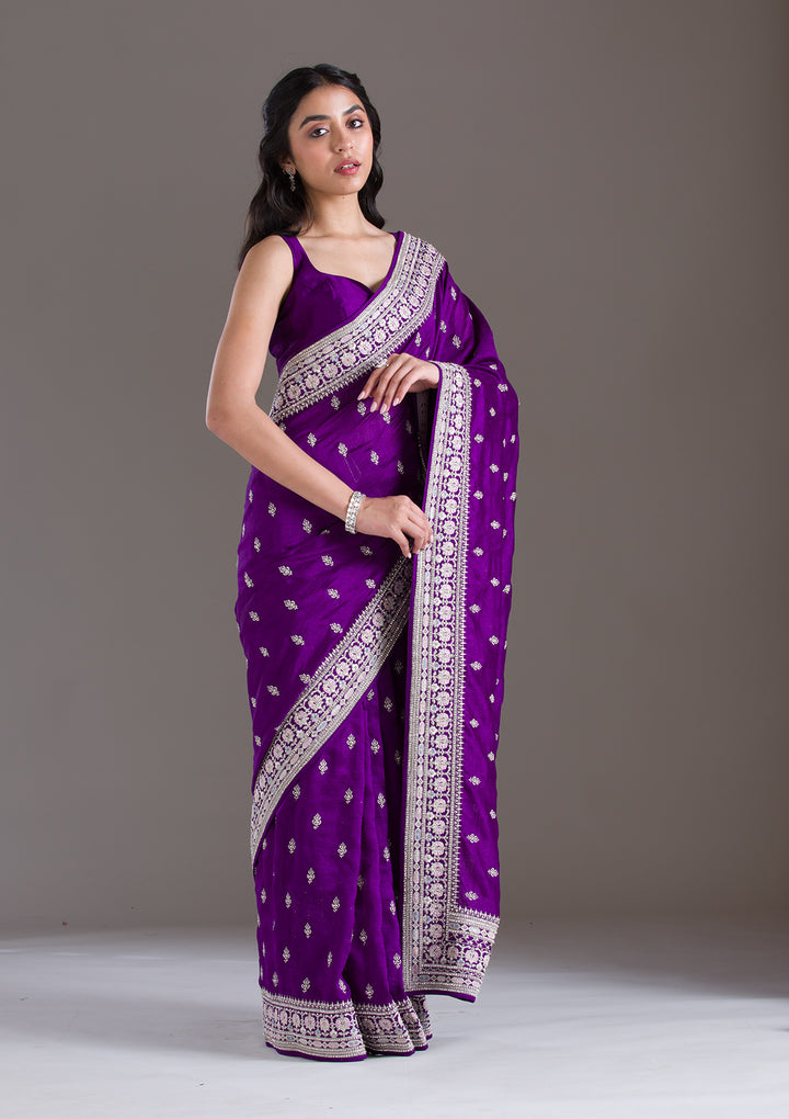 Purple Threadwork Silk Saree